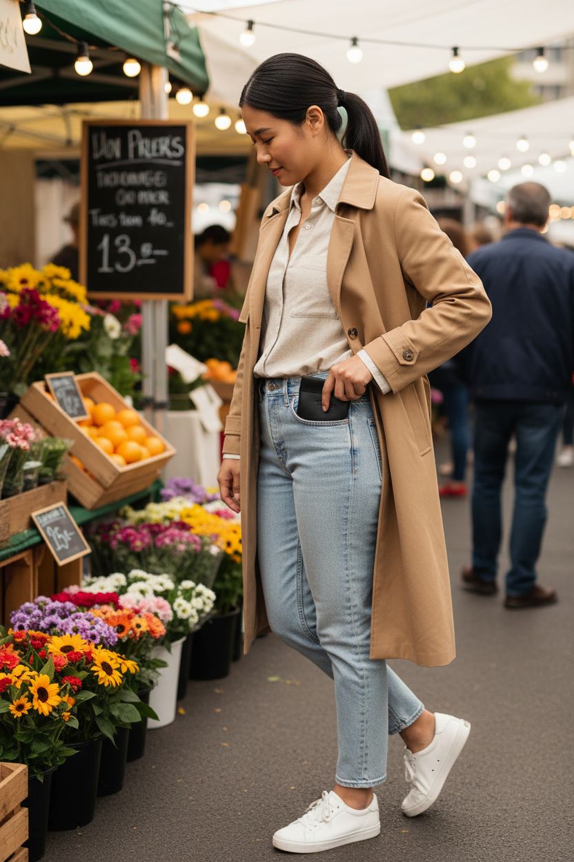 Travelambo vintage black leather coin purse among vibrant market produce