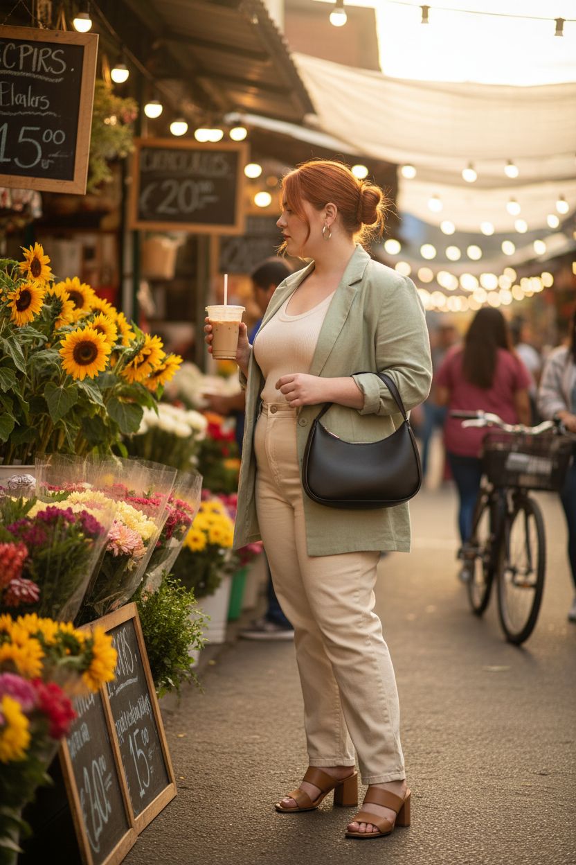 CYHTWSDJ mini clutch purse in a vibrant farmers market setting, perfect for casual outings.