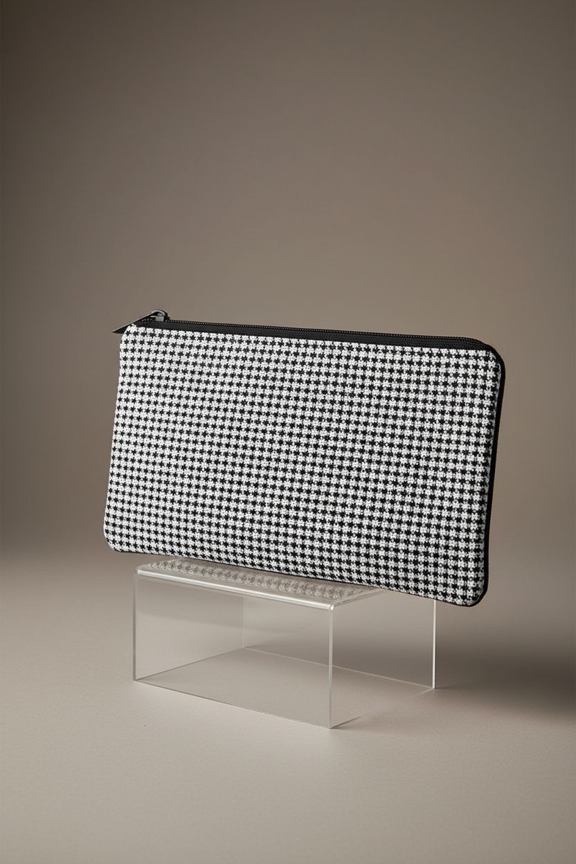 Aidalux needlepoint clutch on a neutral background, highlighting its design and quality.