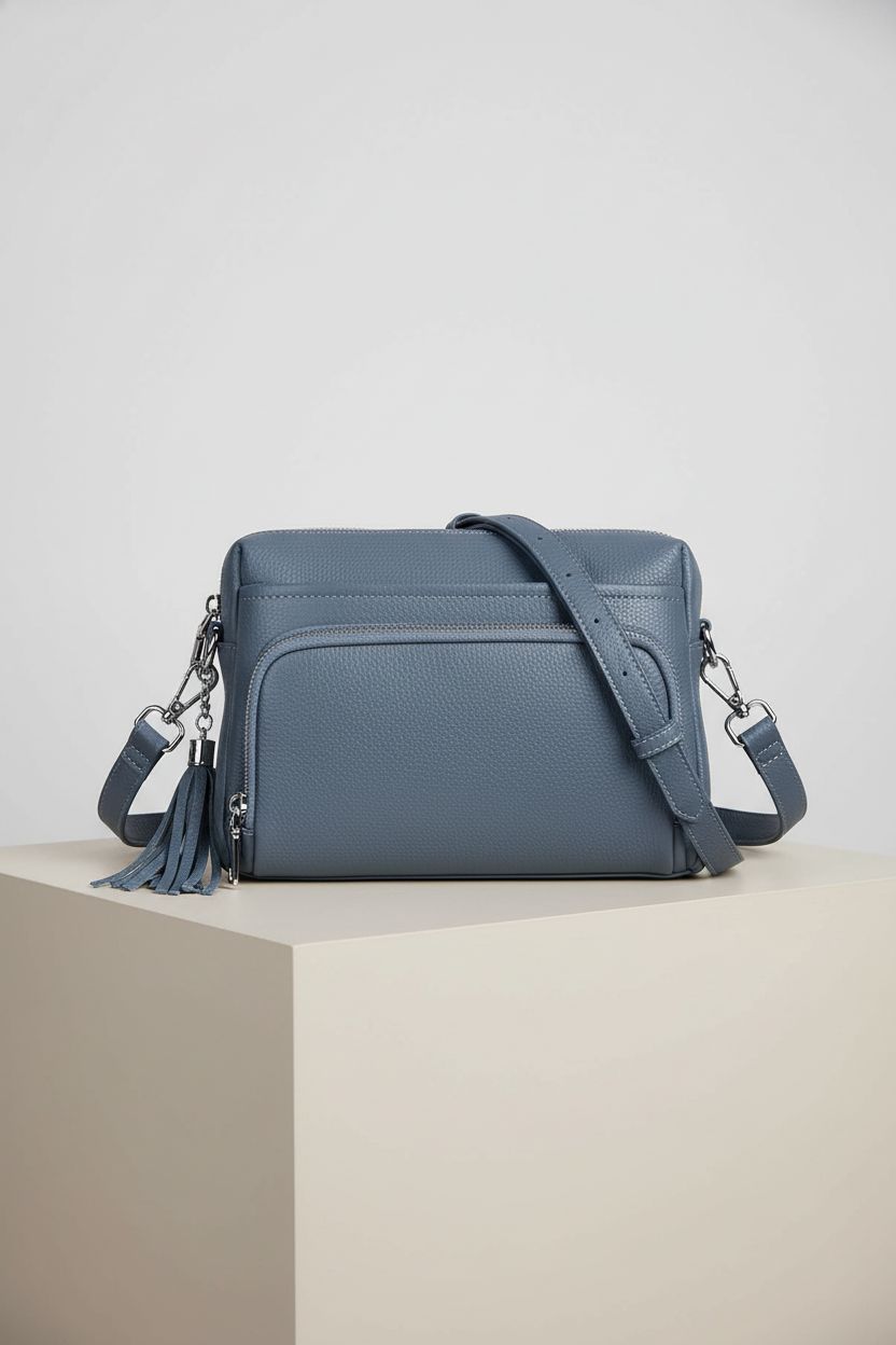 Befen light blue crossbody organizer purse showcasing premium leather and RFID pocket details