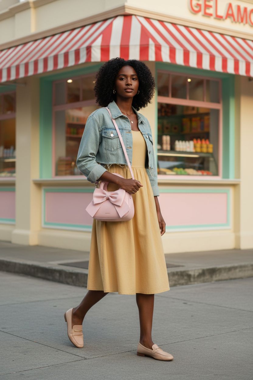 Small pastel pink vegan leather purse by CHERUTY with bow, perfect for sunny strolls.