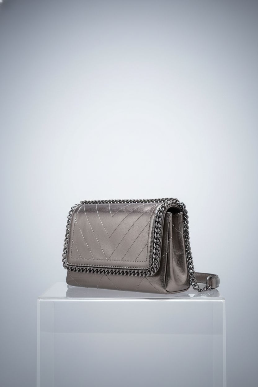ALDO Women's Kayleyyx Cross Body bag in pewter on a sleek pedestal, highlighting its premium design.