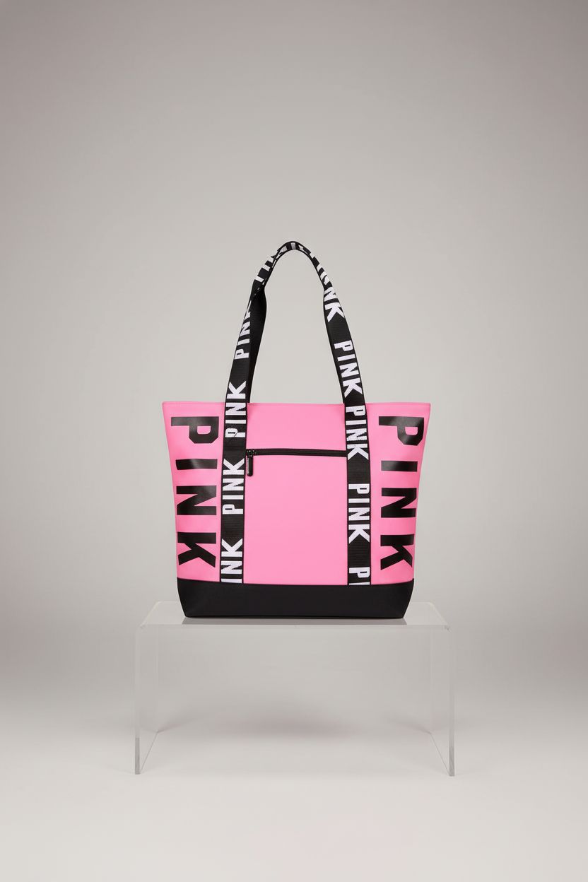 Boomistry large pink tote bag on a studio pedestal, highlighting waterproof fabric and sleek design