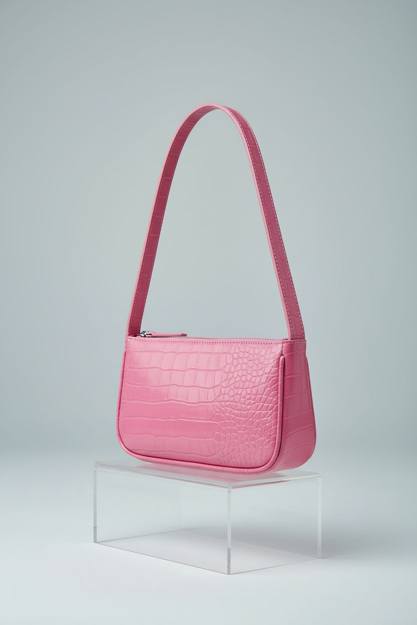 Close-up of WSRYDJDL crocodile-embossed rose-pink purse, showcasing its quality and design.