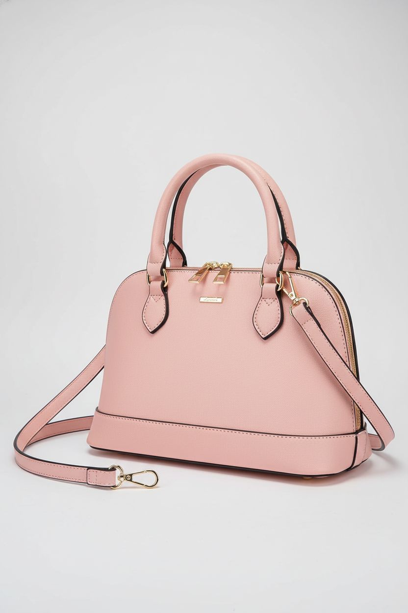 LOVEVOOK pink dome satchel purse on light-gray backdrop, highlighting its features.