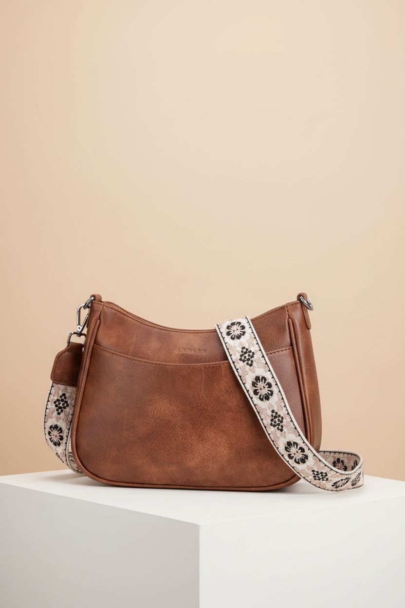 APHISON Trendy Leather Crossbody Purse, structured design with floral strap and magnetic pocket.