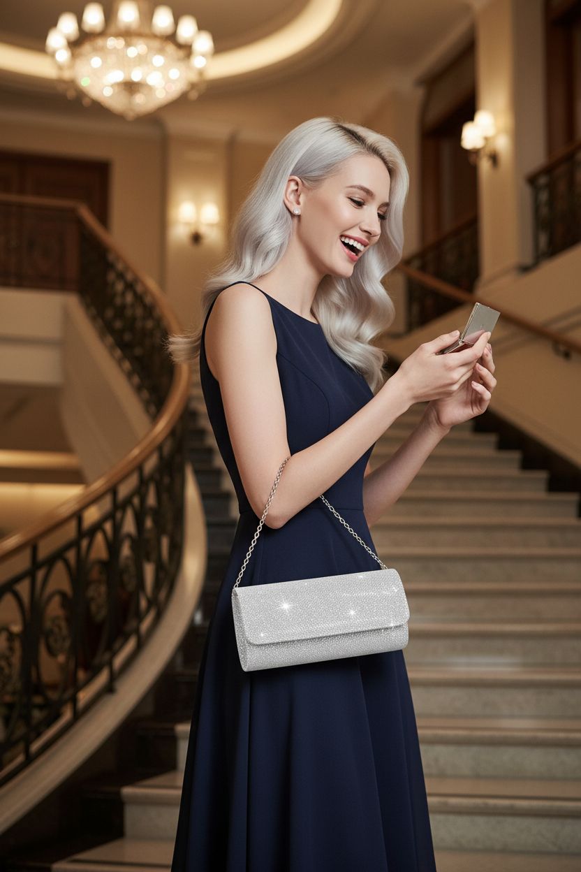 Chic lovyoCoCo silver glitter clutch bag, ideal for special occasions and parties