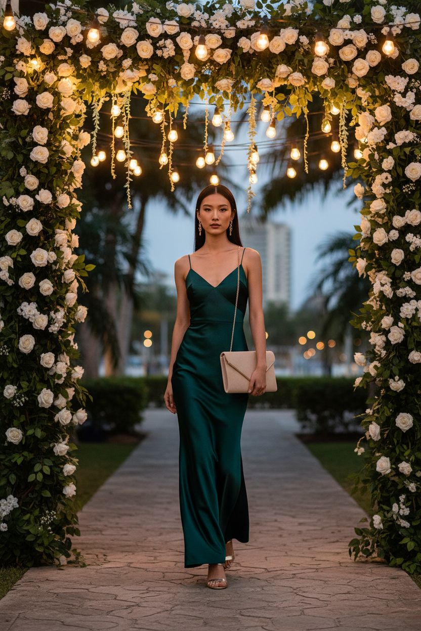 BBjinronjy faux suede clutch purse in garden setting, perfect for formal events like weddings.