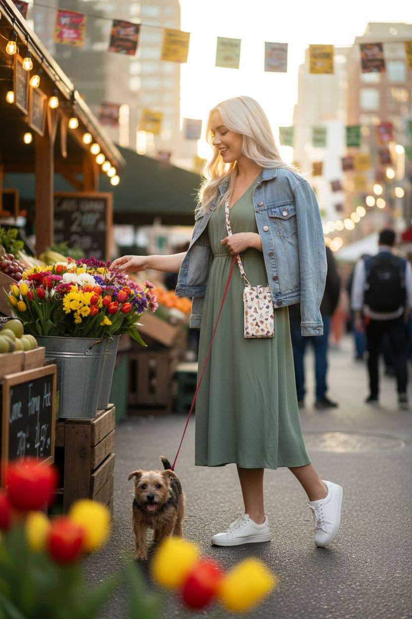 Miss Adola cream purse with dog designs, perfect for farmers market outings.