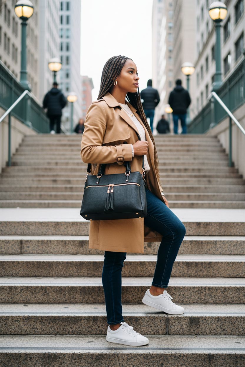 KKXIU black vegan leather purse with gold accents, perfect for urban adventures and daily use.