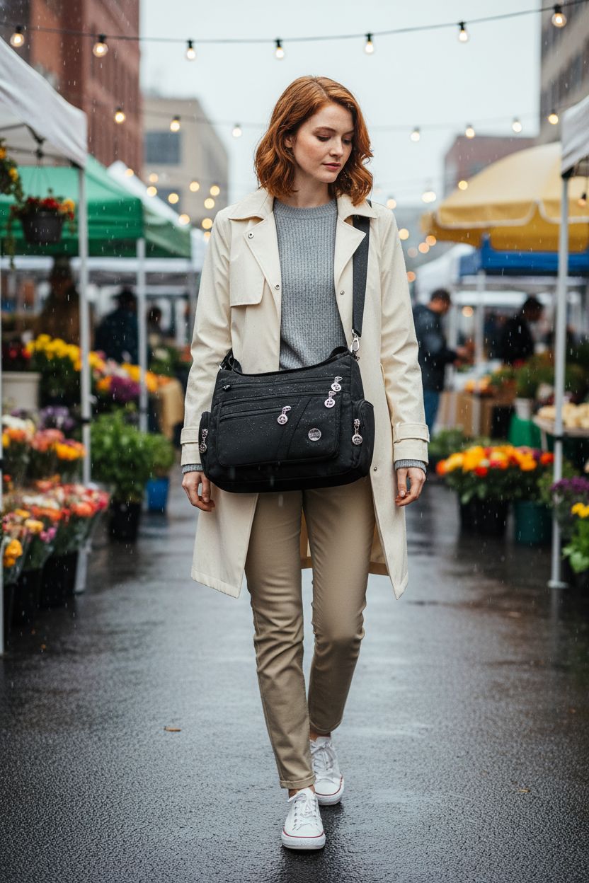 WITERY waterproof crossbody purse with multiple zip pockets, perfect for urban outings.