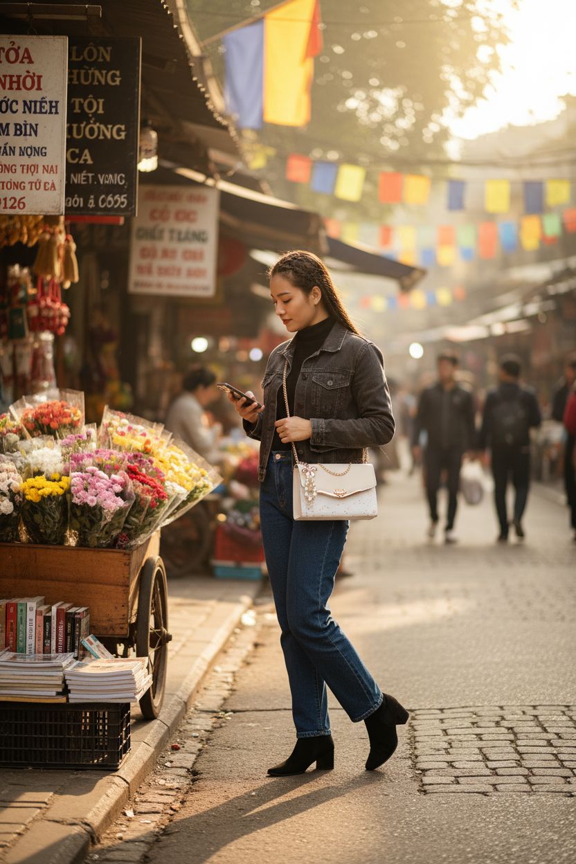 FANBODTA Retro Crossbody Bag in white, perfect for market strolls with a trendy touch.