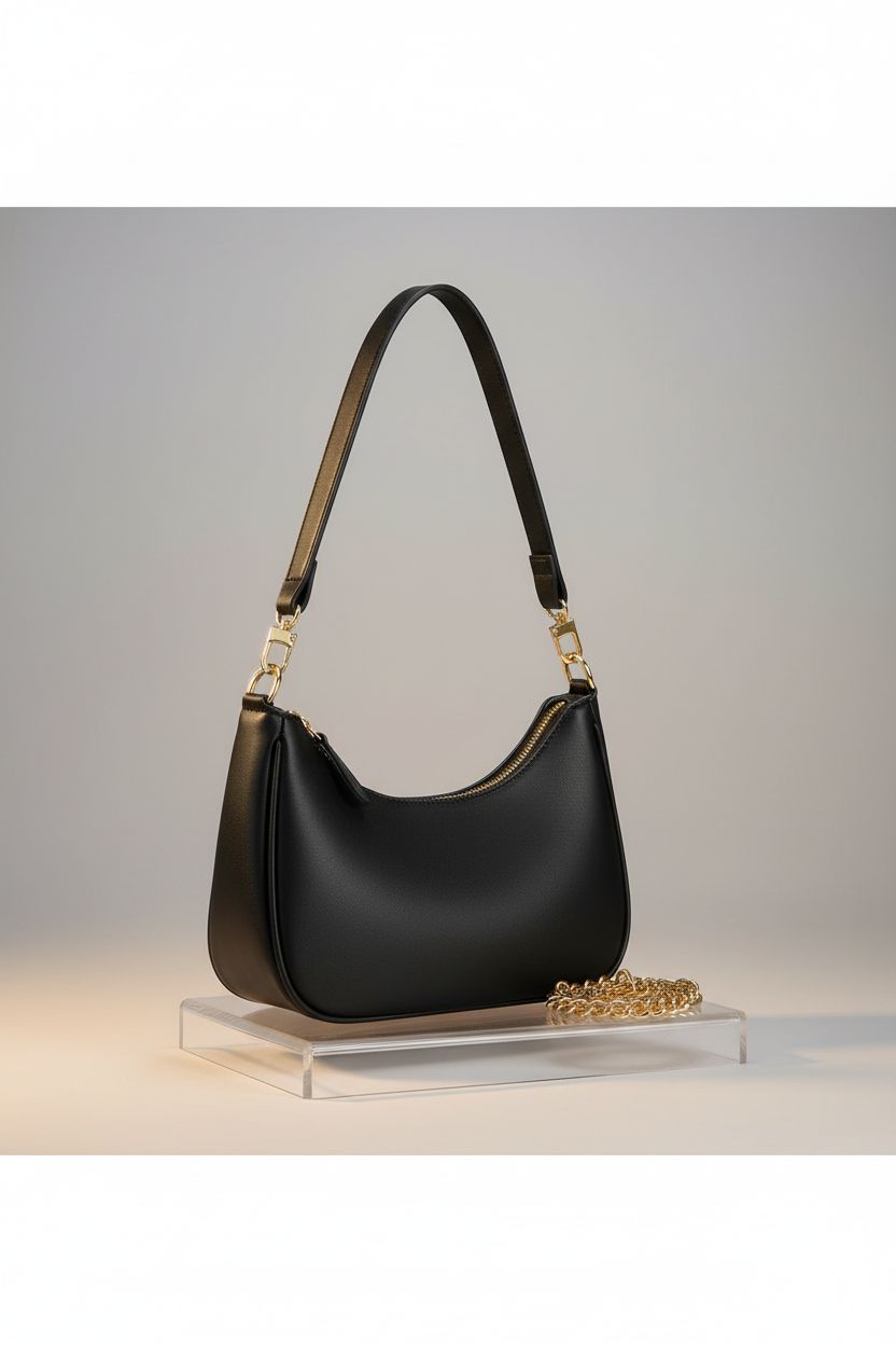 KKXIU black shoulder bag on a seamless background, showcasing versatile carrying options.
