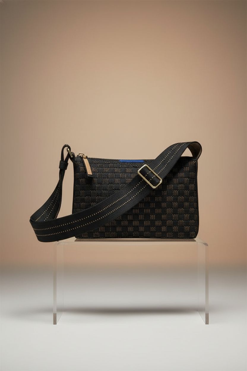 Rothy's Casual Crossbody bag in a studio, highlighting its recycled material and sleek design.