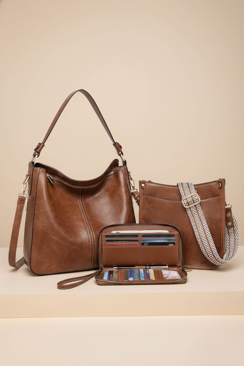 BAVERGE 3-piece purse set showcased in a clean studio, emphasizing design and functionality.