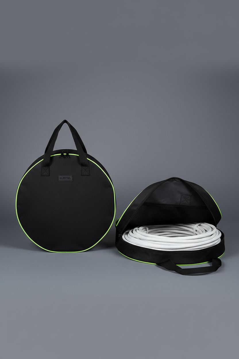 BLIRITEL round bag displayed on gray background showcasing its features