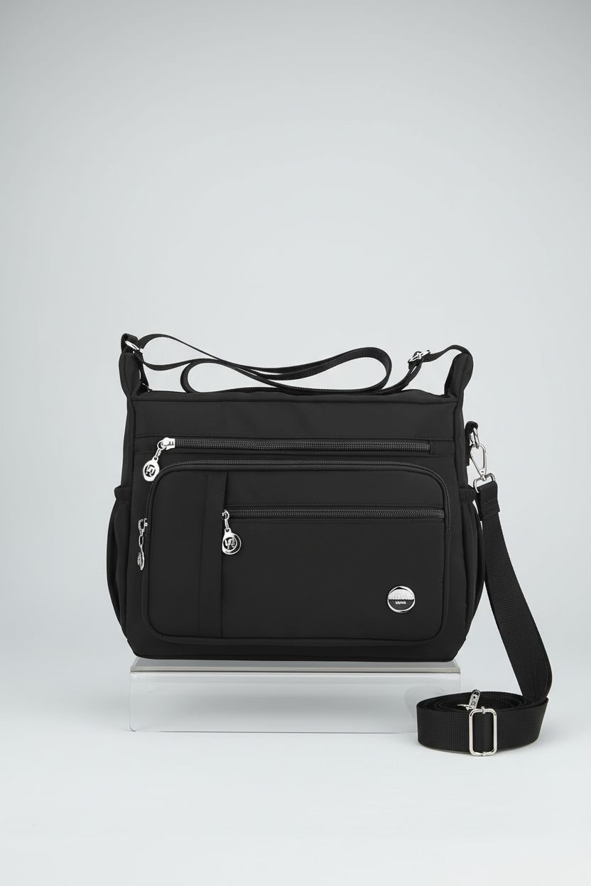 Close-up of MINTEGRA satchel showcasing nylon weave and sleek design