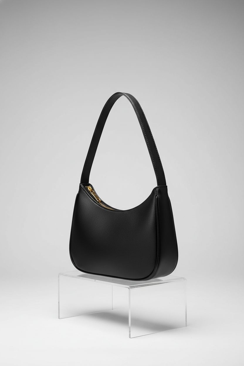 Close-up of CYHTWSDJ black hobo shoulder bag showcasing zipper details and smooth PU material.