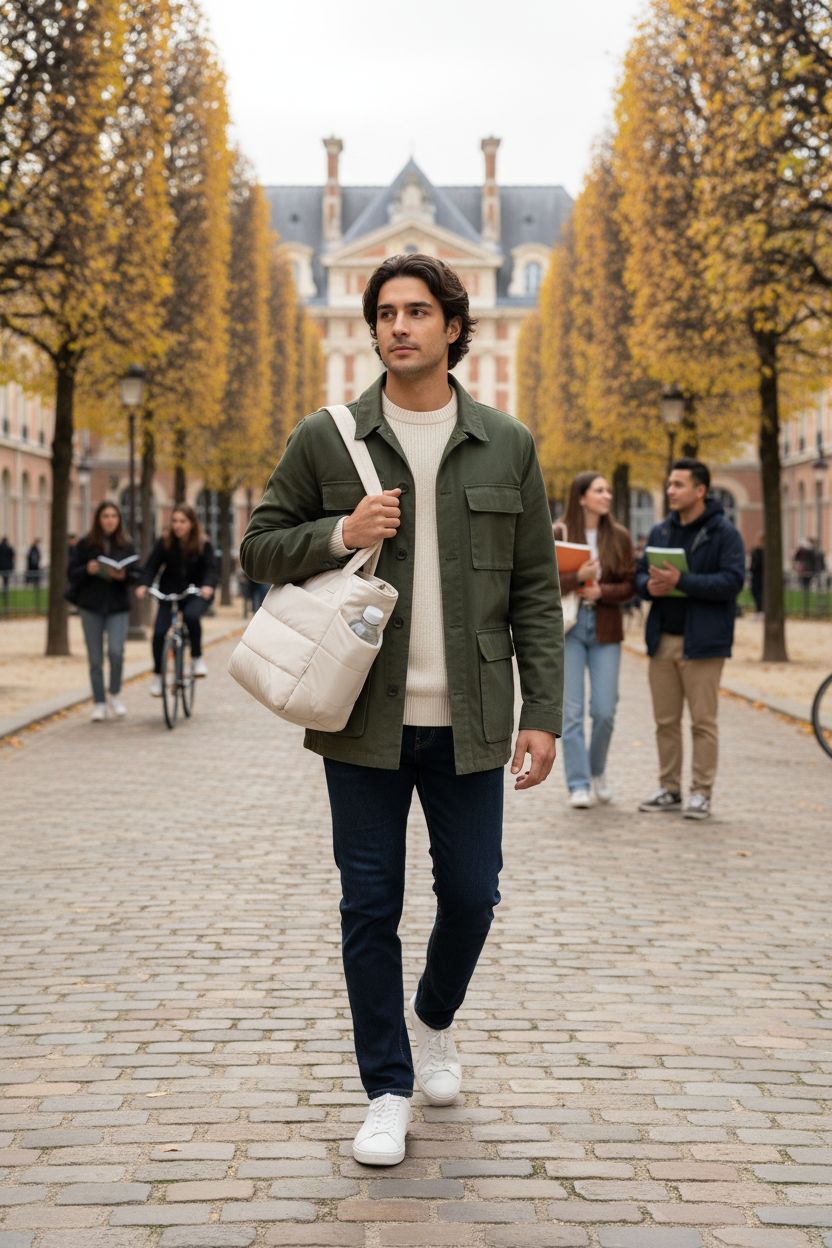 BAGSMART beige puffy tote bag with compartments, perfect for college settings