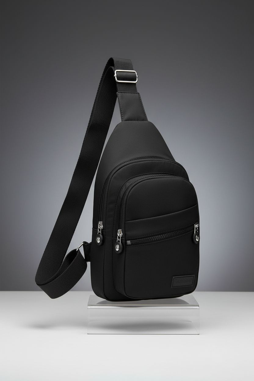 Banelu black sling bag showcasing adjustable strap and quality design.