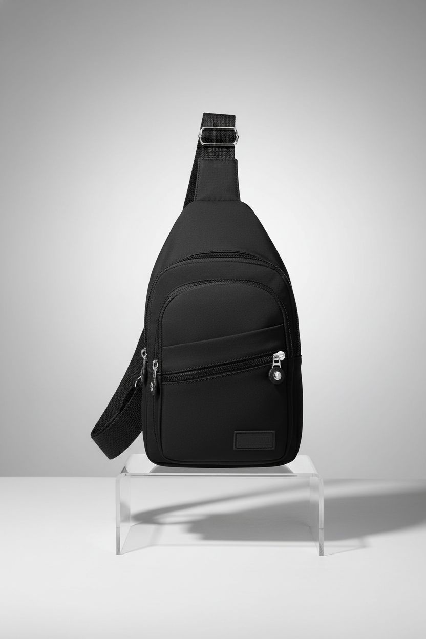 Banelu small sling backpack for women showcased on a light studio background highlighting pockets.