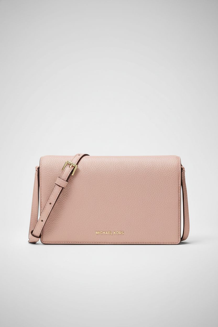 Michael Kors Jet Set Medium Flap Crossbody Bag showcased on a dove-gray backdrop