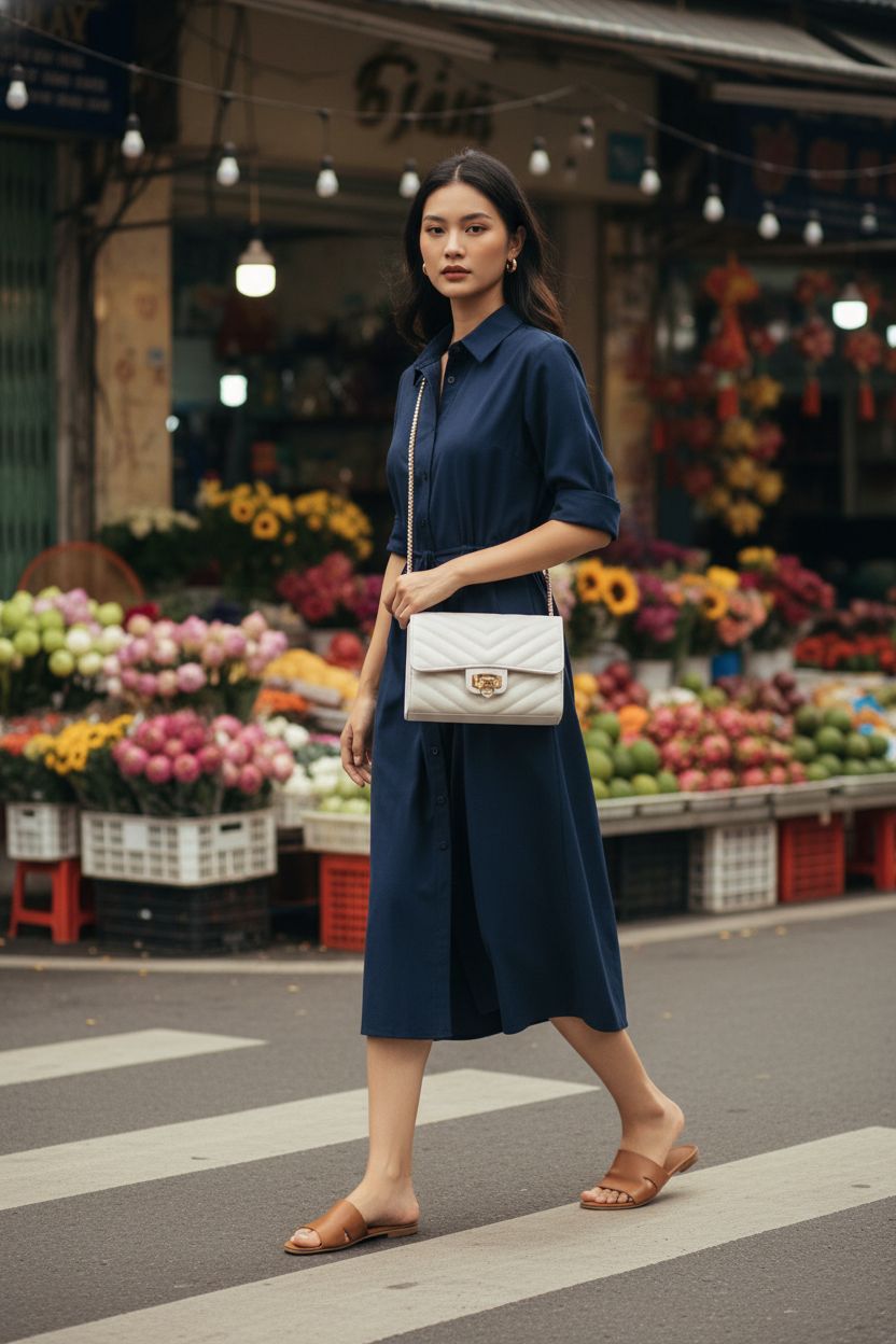 YAZEKOUS white quilted crossbody purse swinging against a navy dress outdoors, perfect for women