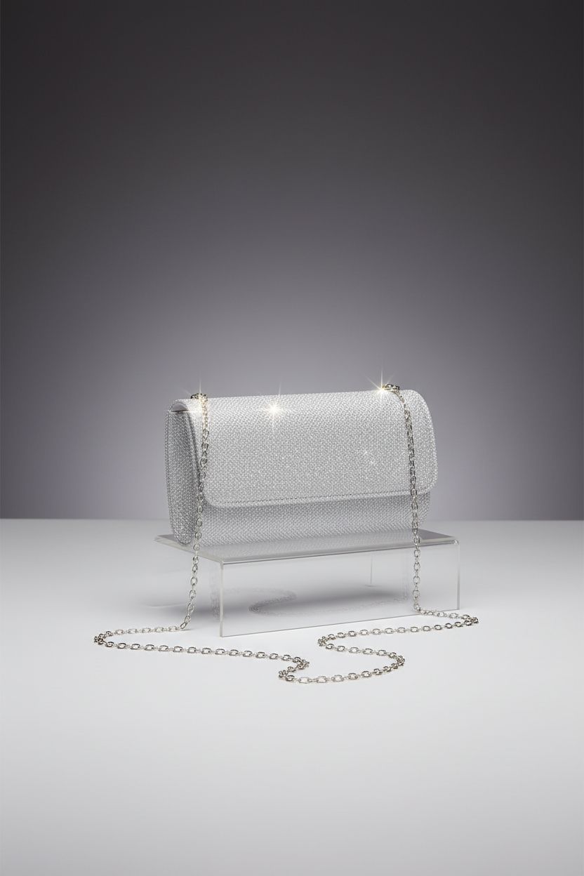 Beautiful lovyoCoCo sparkly purse on a gradient backdrop showcasing its glitter and design.