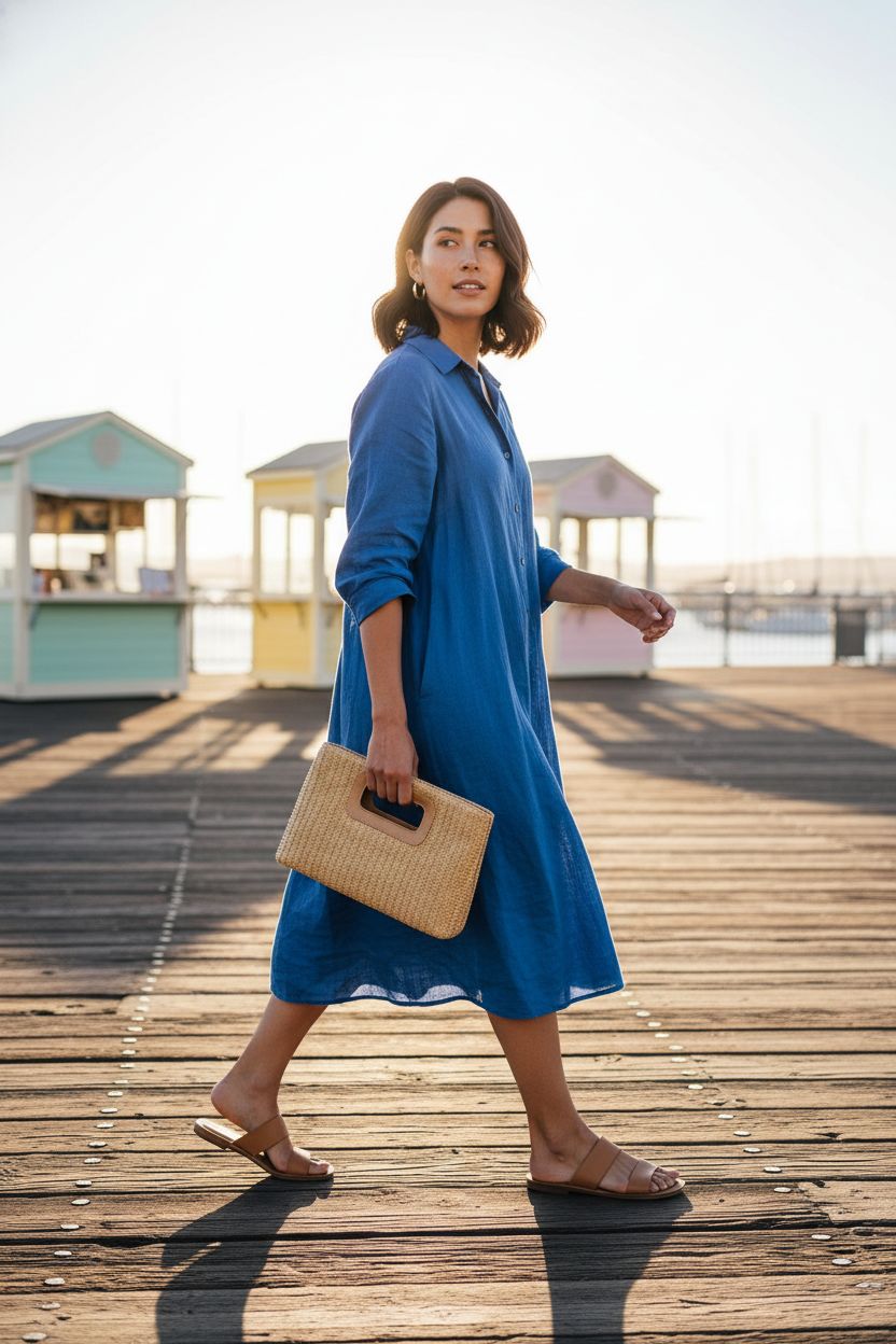 Kseymeir khaki raffia bag on a sunny boardwalk, perfect for summer outings.