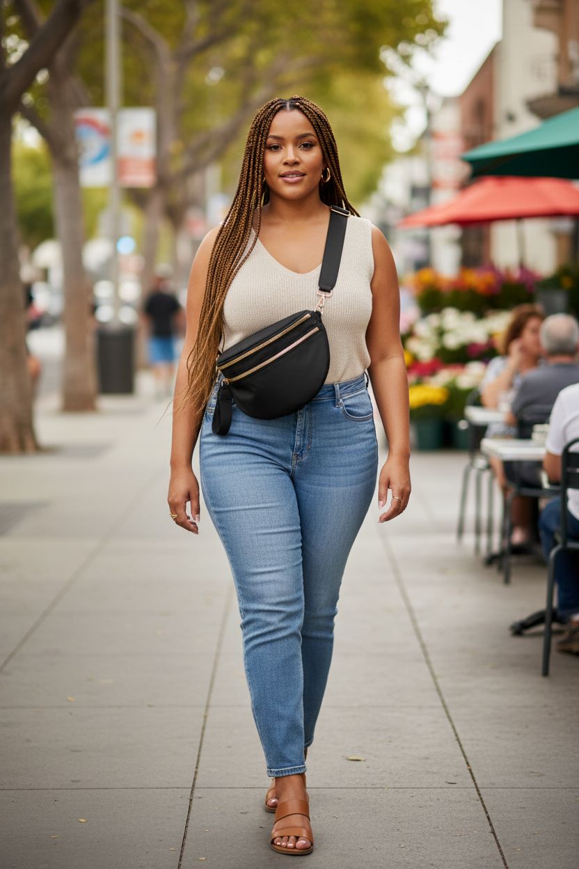 Black nylon crossbody bag with thick strap by FEIBOON, perfect for casual outings.