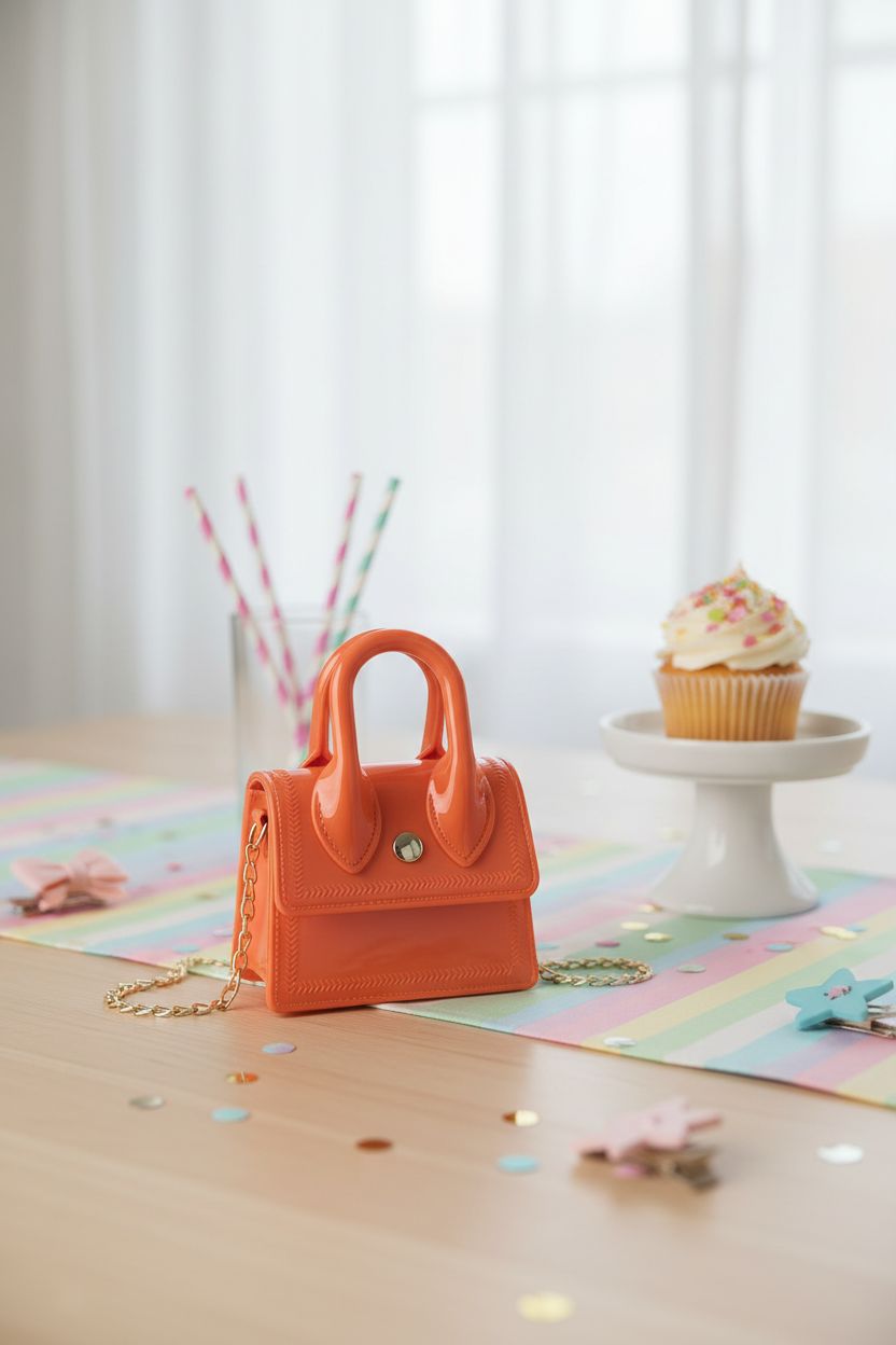 Canpto tiny orange purse on a festive birthday table setting, enhancing the cheerful celebration mood.