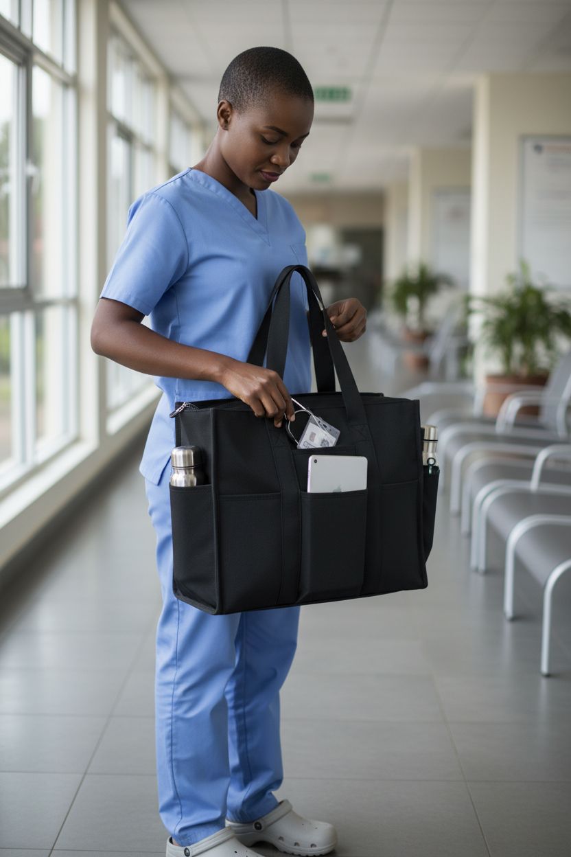 Becokan large waterproof tote bag in black with pockets for work and school use