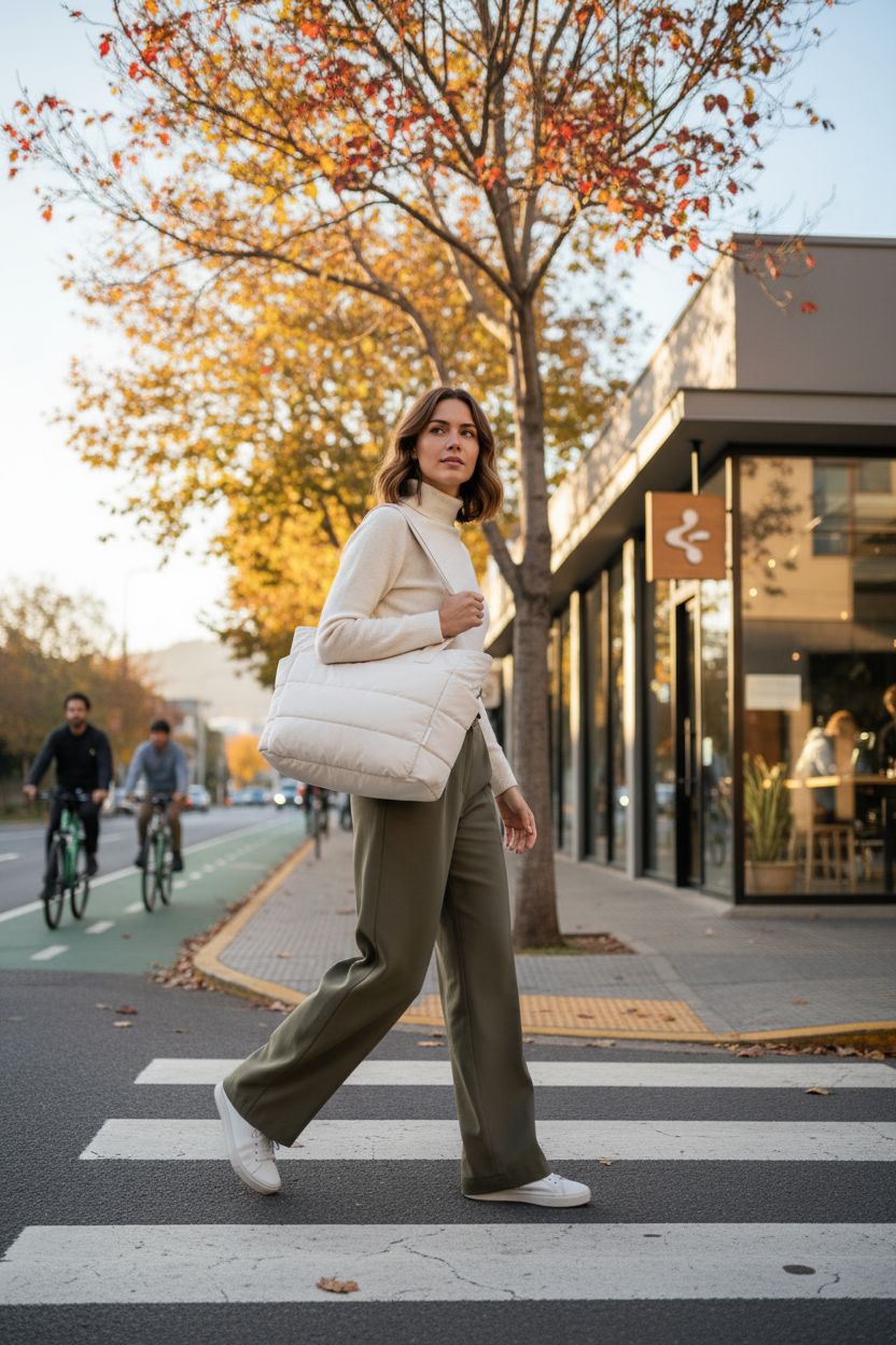 BAGSMART beige puffy tote bag with compartments, perfect for travel or work