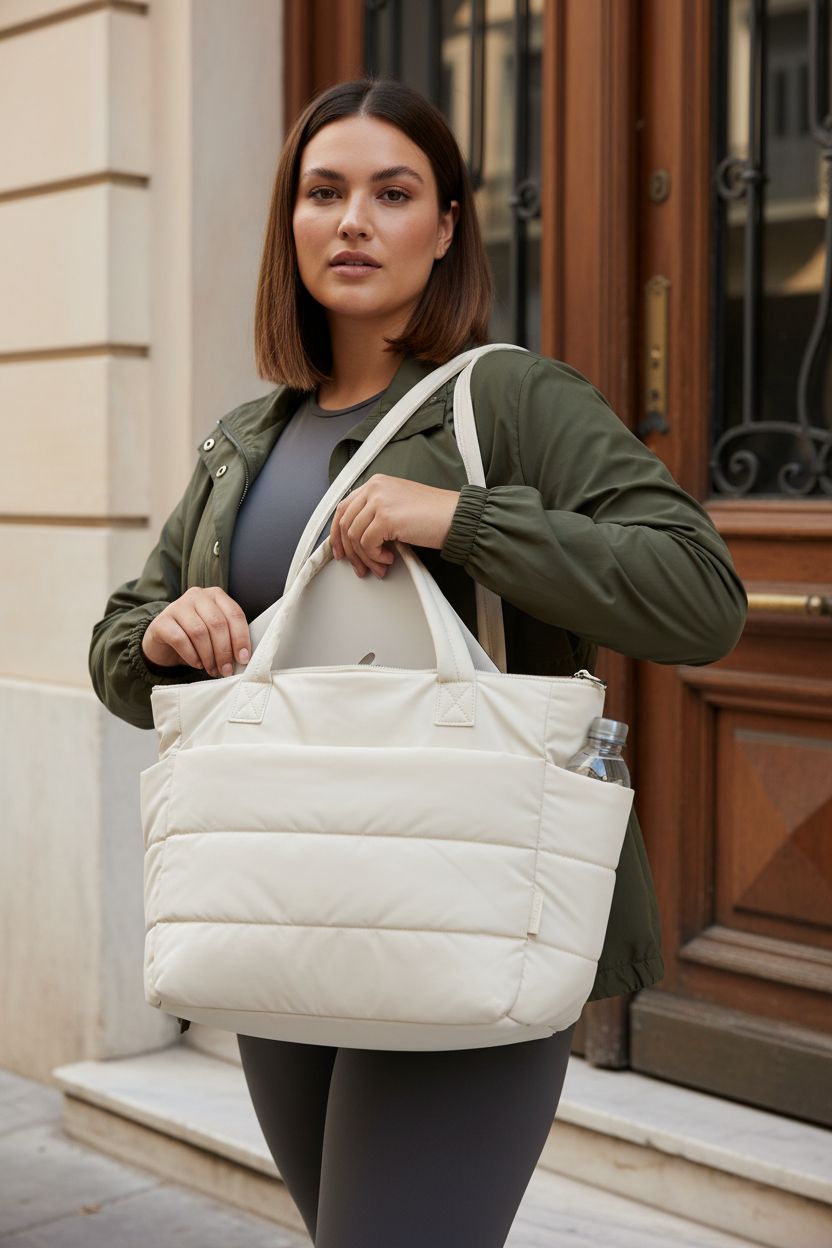 BAGSMART lightweight beige tote bag features laptop and water bottle compartments