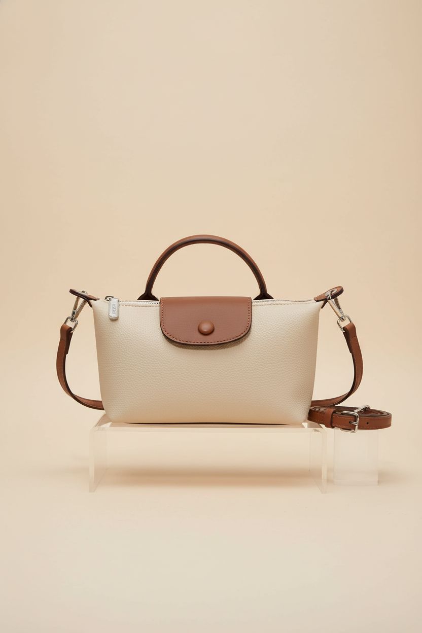 VesaNa Yoolo off-white quilted crossbody bag displayed elegantly in a studio setting