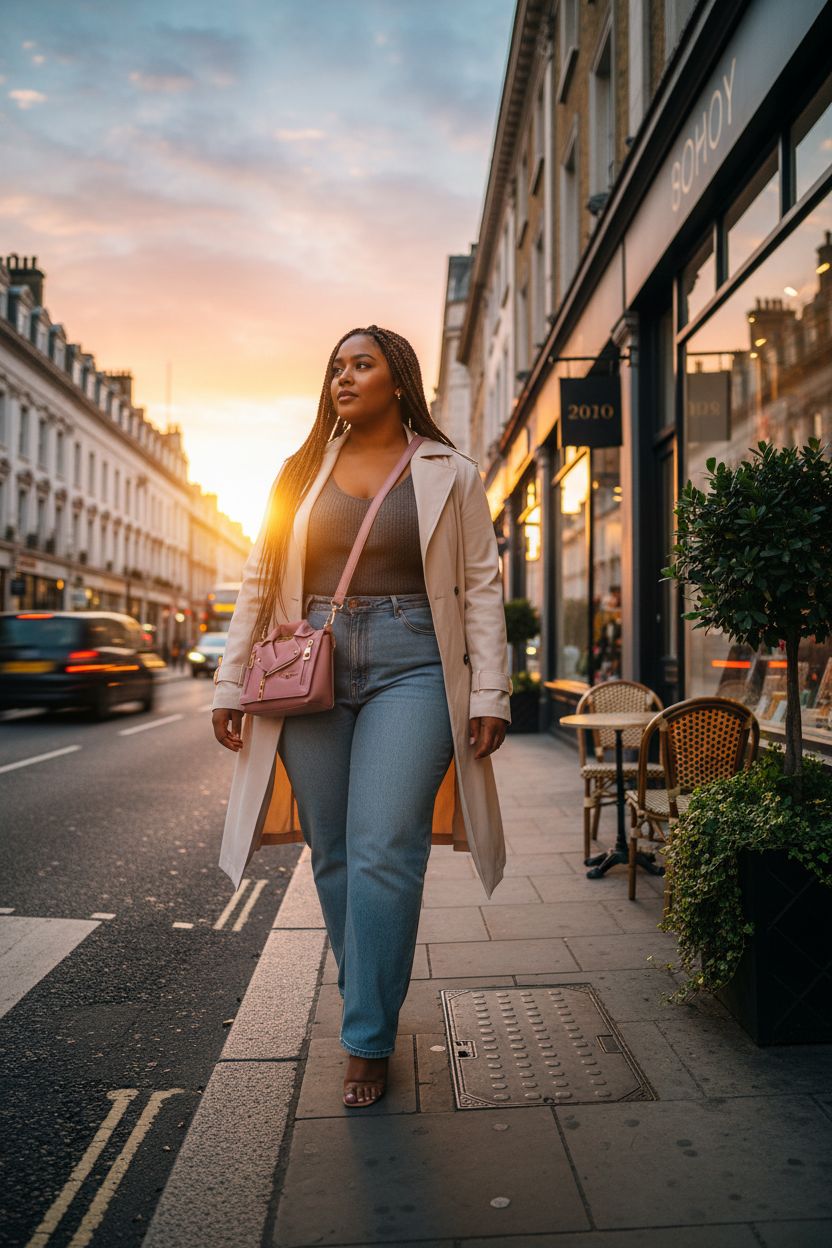 Sfly pink crossbody handbag with gold hardware against a vibrant boutique backdrop