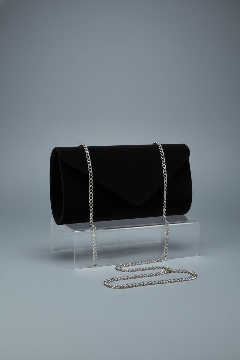 Black velvet handbag by iSbaby on a clean background showcasing its elegant design.