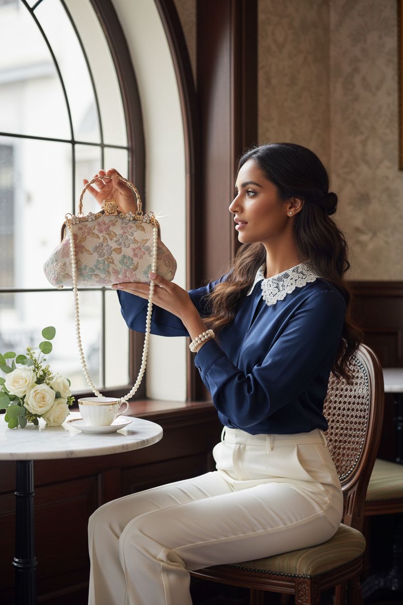 YeBon floral clutch purse with kiss-lock handle, ideal for tea parties and elegant gatherings.