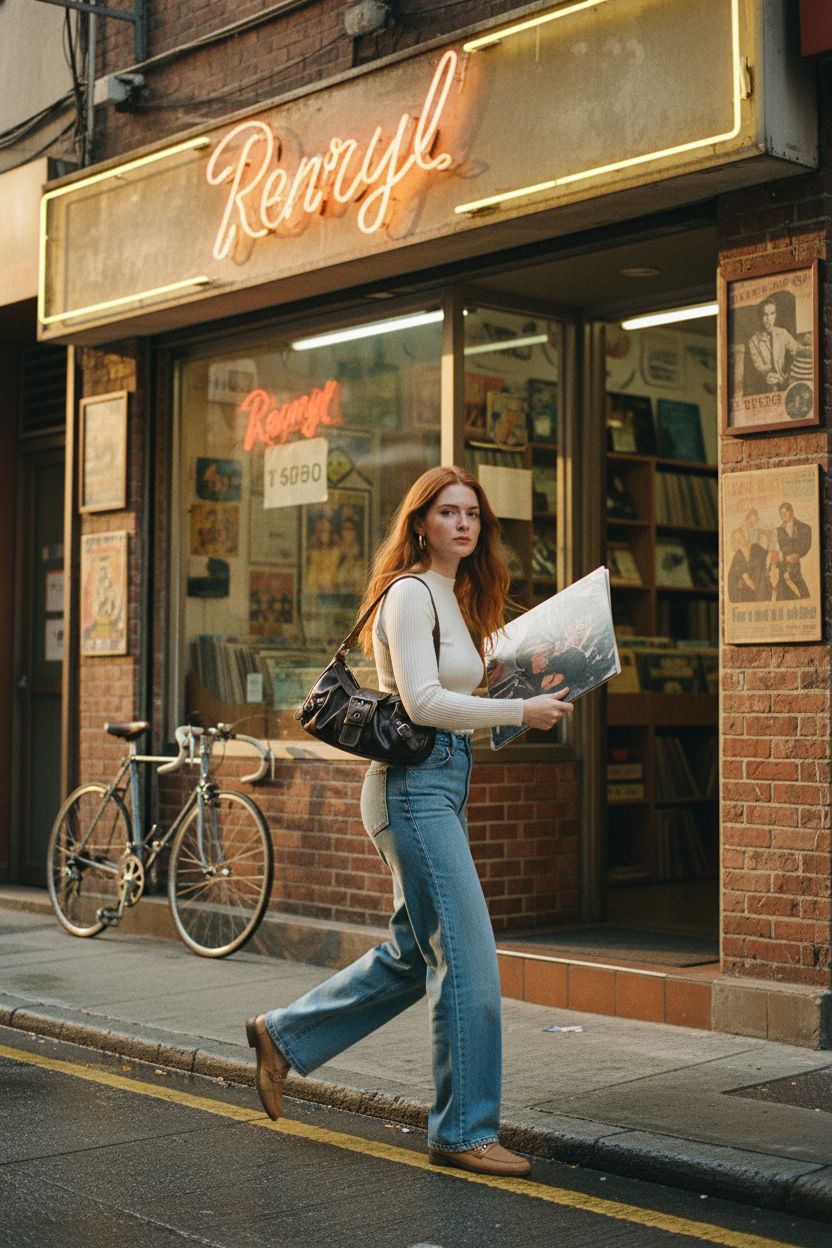 Verdusa Y2K brown faux leather handbag with punk buckles in a retro street setting