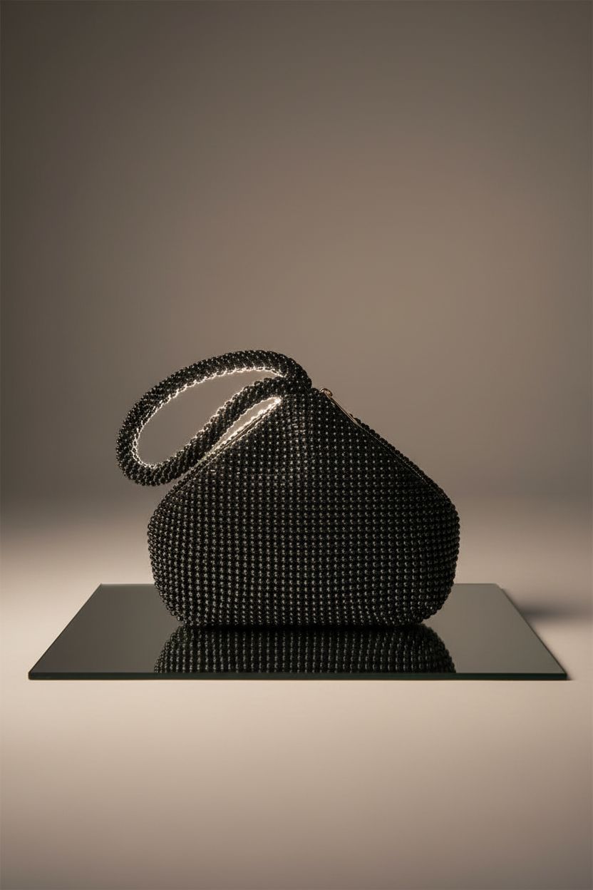 Close-up of BABEYOND vintage clutch highlighting exquisite beadwork and satin trim.