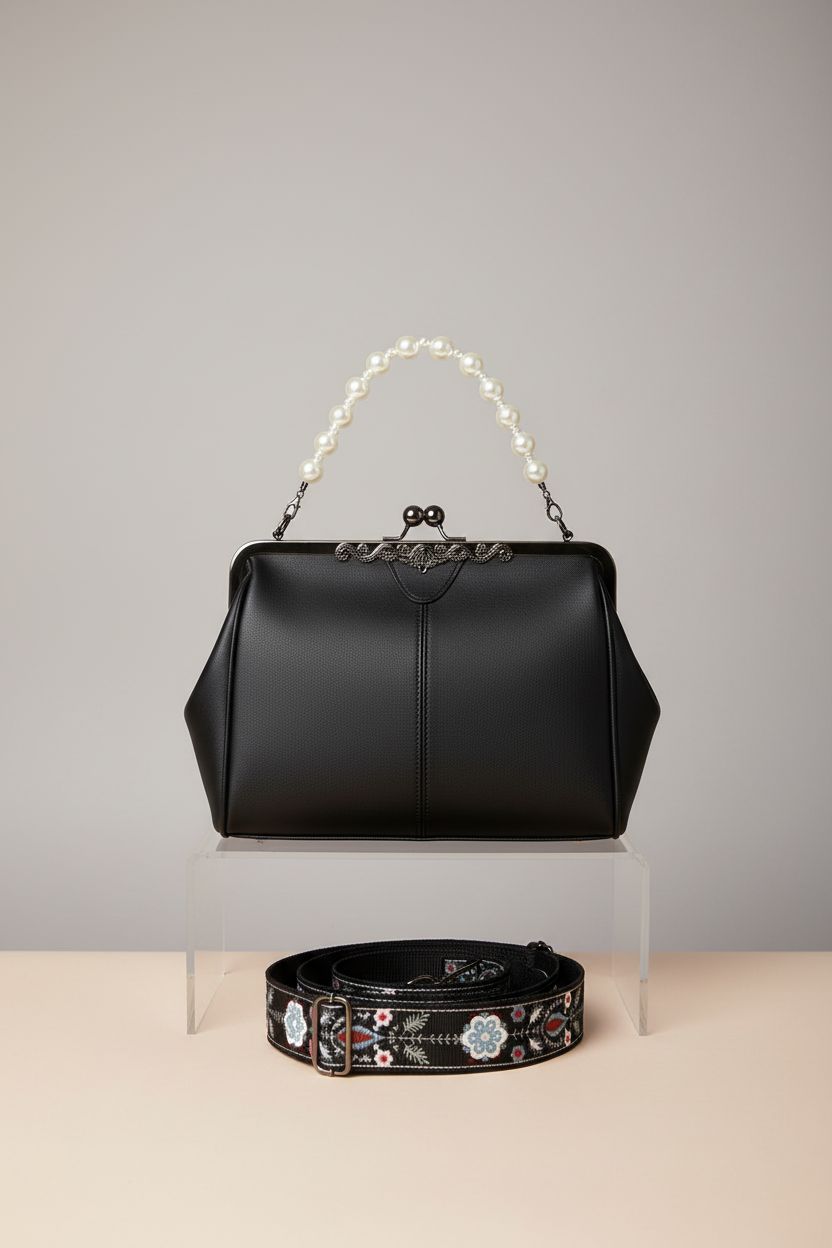 CIVECHOL vintage leather purse displayed elegantly on an acrylic pedestal, showcasing its exquisite design.