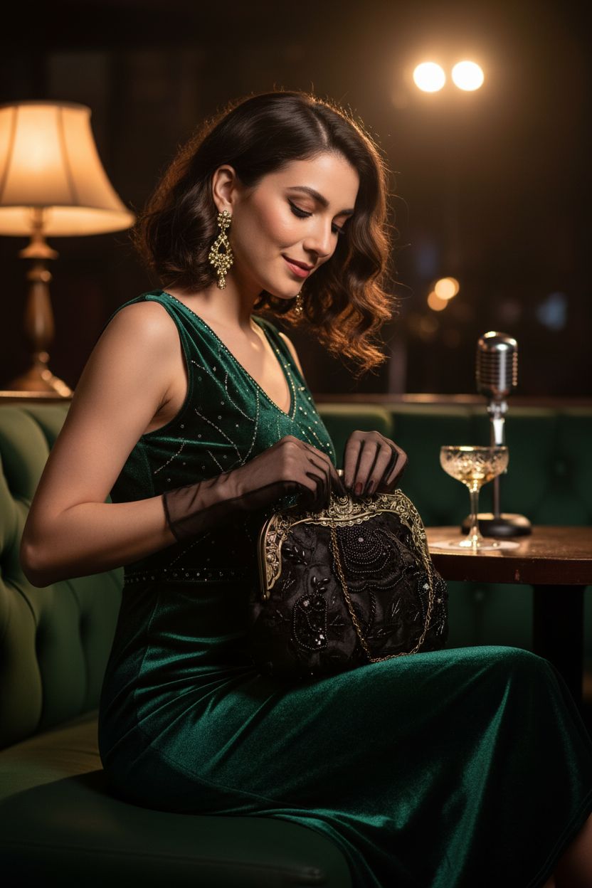 HeiDmai black beaded clutch with antique rose-engraved kiss-lock, perfect for cocktail parties.