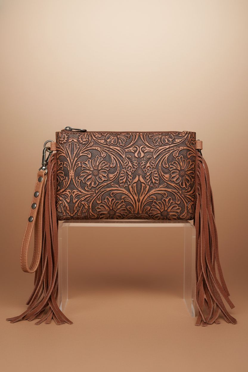 Montana West embossed leather crossbody purse on a clean studio backdrop