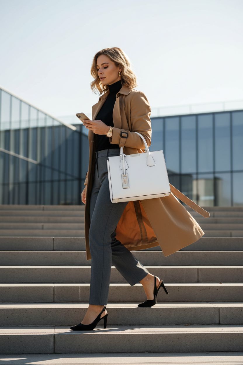 CHICAROUSAL white designer bag paired with elegant attire at a modern art museum