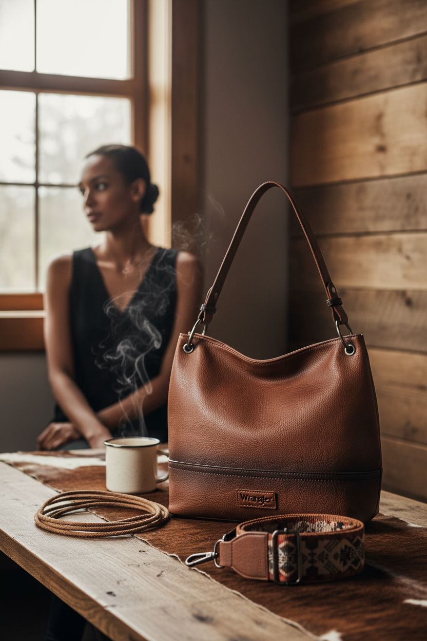 Montana West hobo bag elegantly placed on a wooden table in a saloon-style setting.