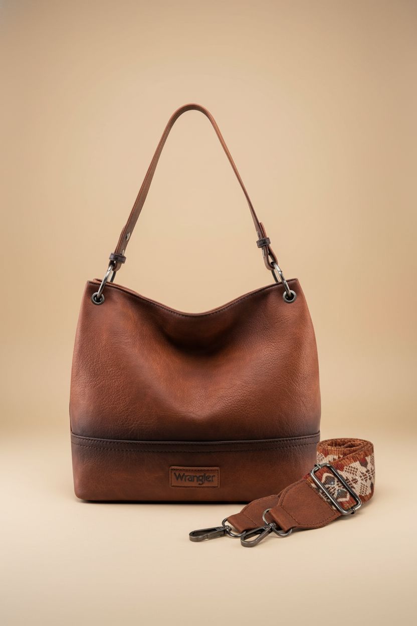 Close-up of Montana West Wrangler hobo bag showcasing its vegan leather details.