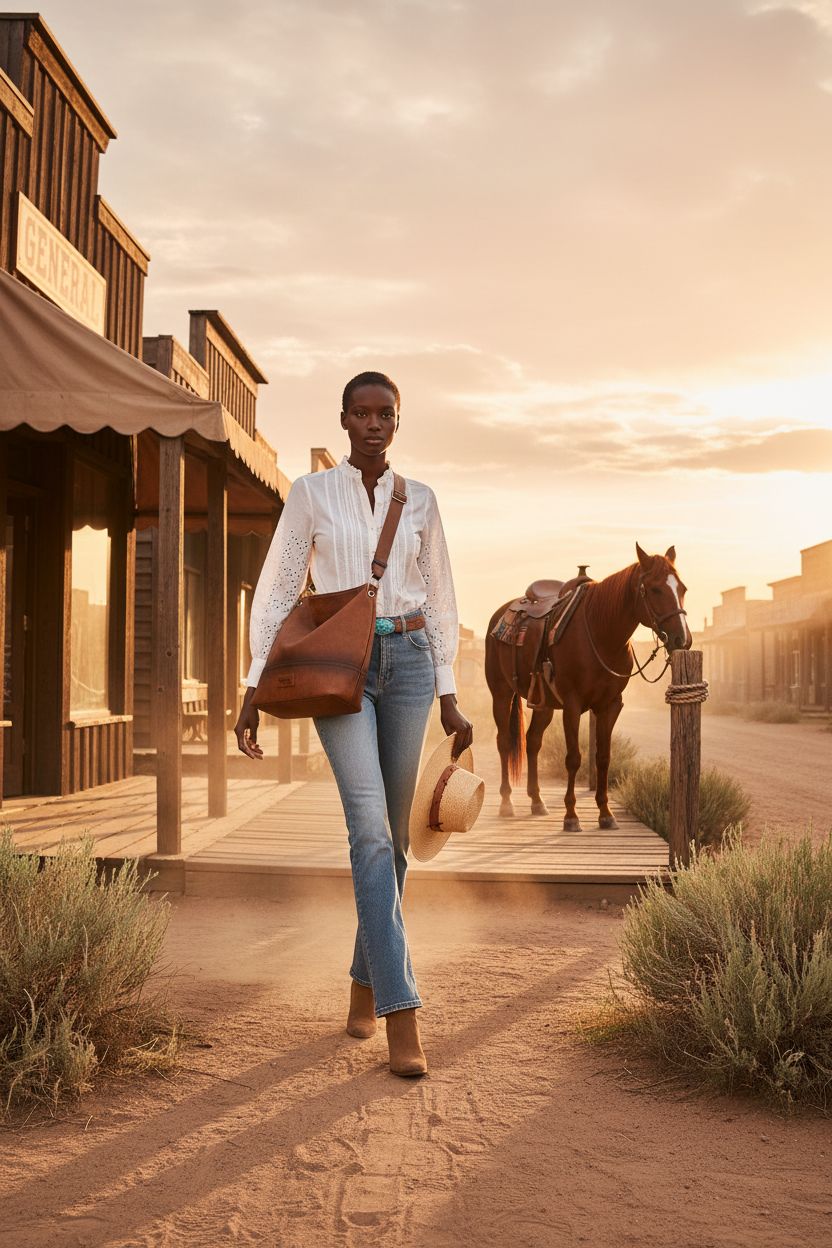 Montana West Wrangler hobo bag in warm brown, styled for a Wild West theme.