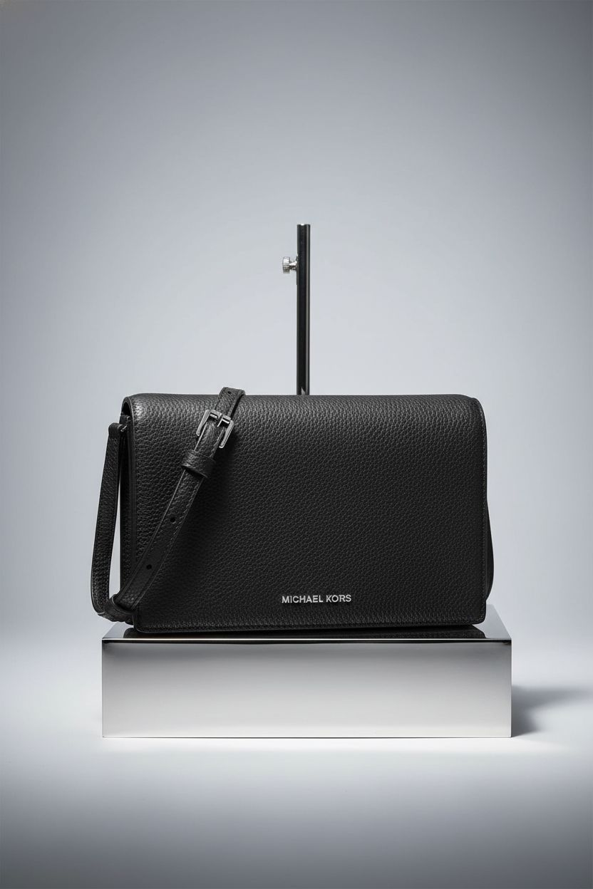 Michael Kors Jet Set Medium Flap Crossbody Bag showcasing pebbled leather and silver hardware.