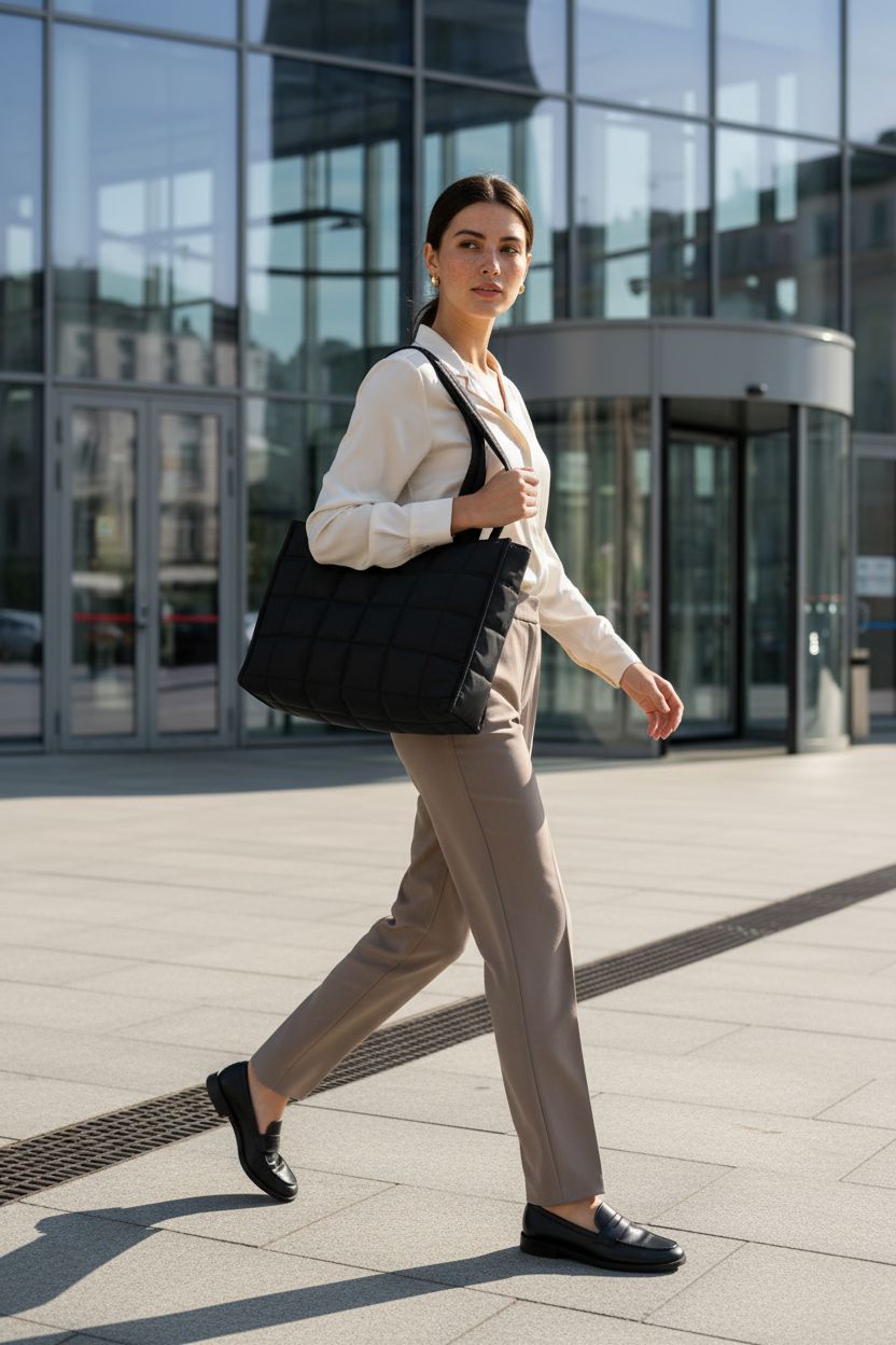LOVEVOOK quilted tote bag in sunlit plaza, ideal for work and travel