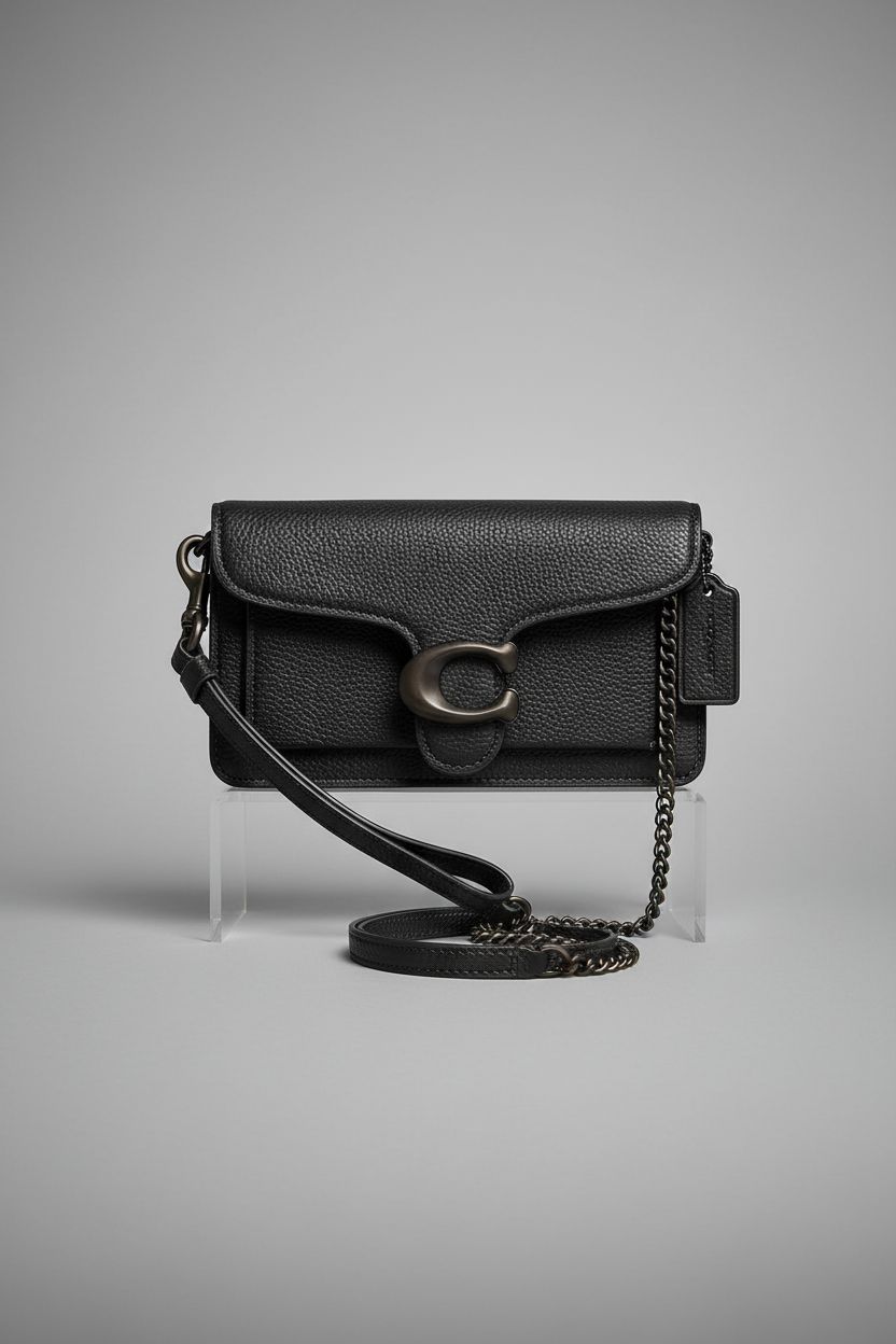 Close-up of the Coach Polished Pebble Tabby Wristlet showcasing its sleek design and quality materials.